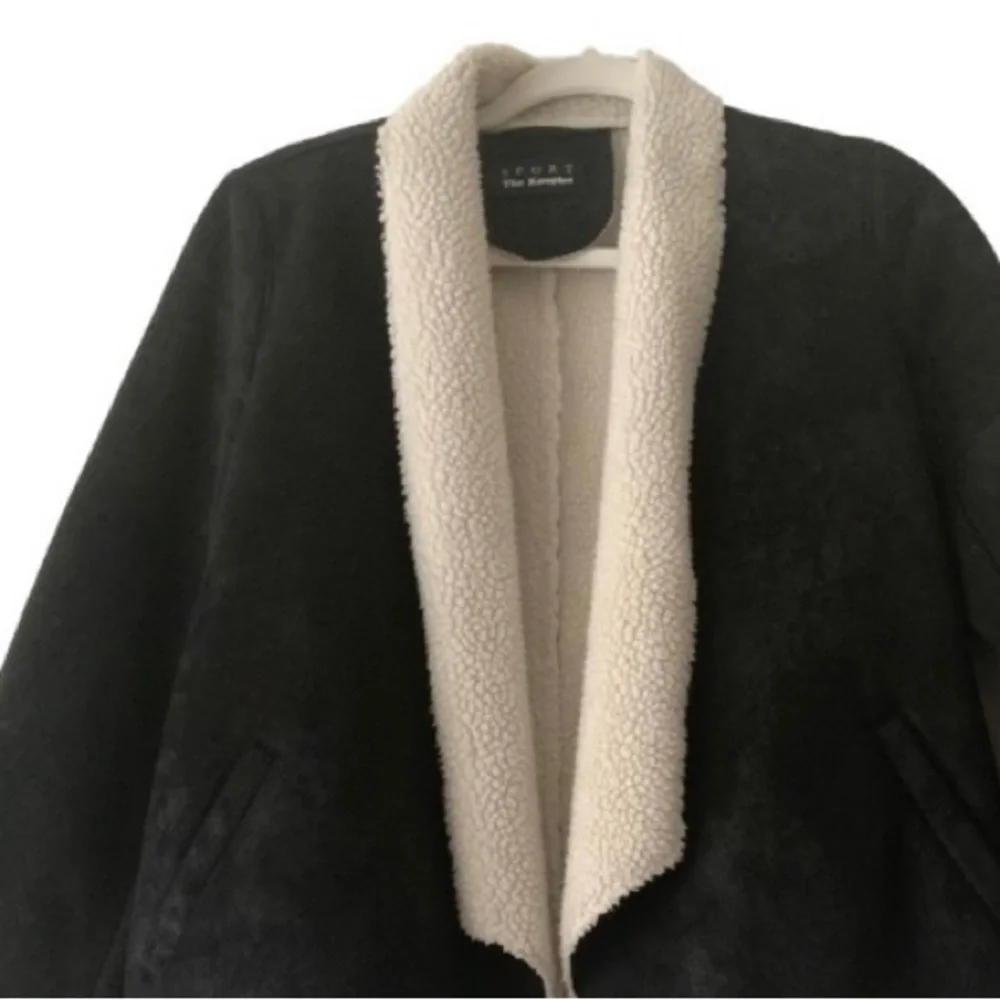 The Kooples Sport Black Suede Sherpa Lined Open Front Jacket Women Sz S Outdoor